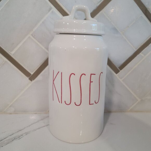RAE DUNN Valentines Day LL "KISSES" 9.5" Canister By Magenta 1 coffee, tea, suga - Picture 1 of 5